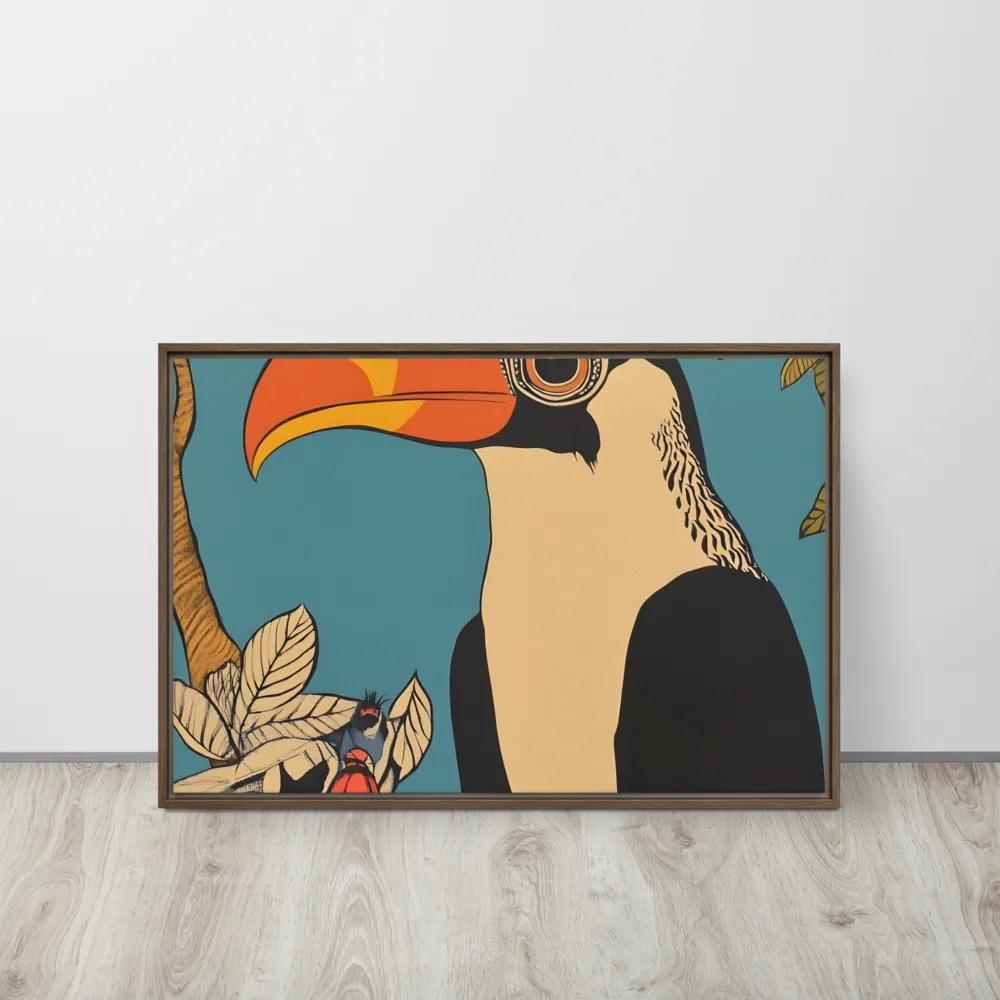 Tropical Majesty: The Toucan at Rest | Canvas with Brown Frame | 20″×30″
