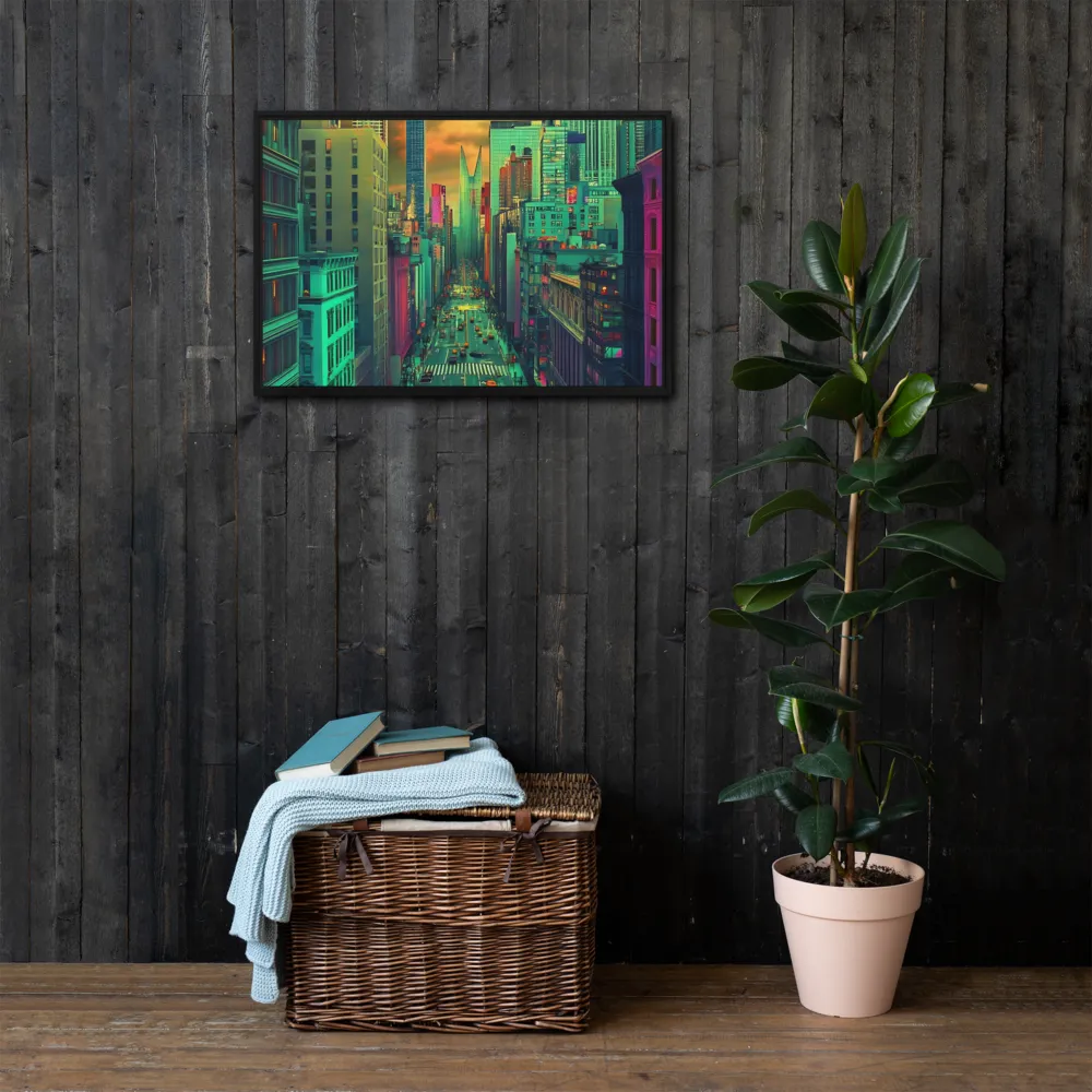 Urban Surrealism: Neon Dreams | Canvas with Black Frame | 20″×30″