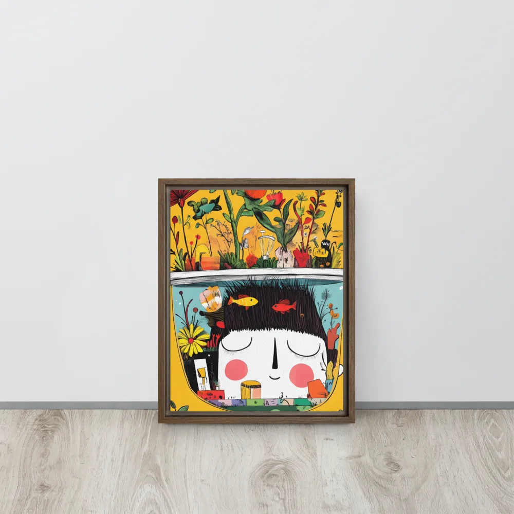 Whimsical Garden Head | Canvas with Brown Frame | 11″×14″