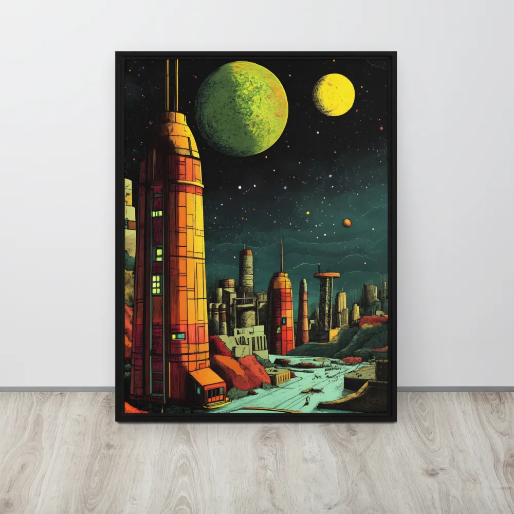 Cosmic Cityscape | Canvas with Black Frame | 24″×32″
