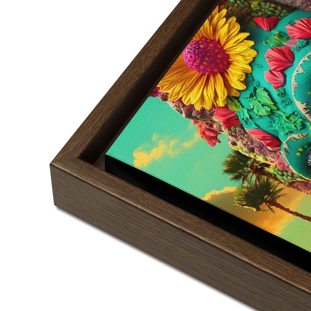 Ethereal Skull Garden | Canvas with Brown Frame | 16″×16″