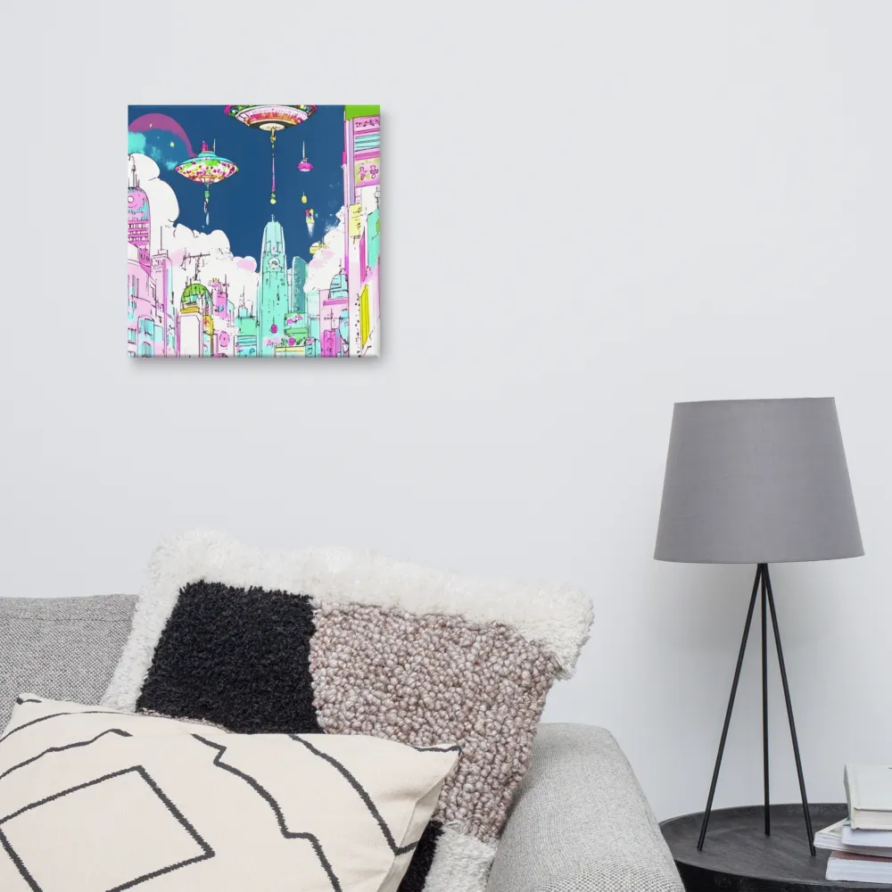 Futuristic Cityscape with Floating Structures | Canvas | 16″×16″