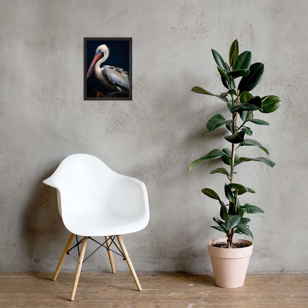 Majestic Pelican Portrait | Poster with Black Frame | 12″×16″