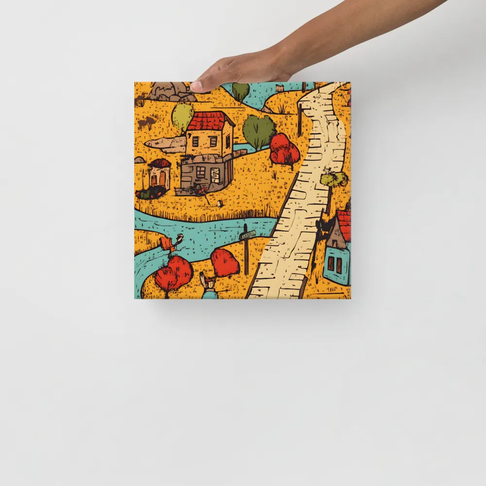 Whimsical Village Landscape | Canvas | 12″×12″