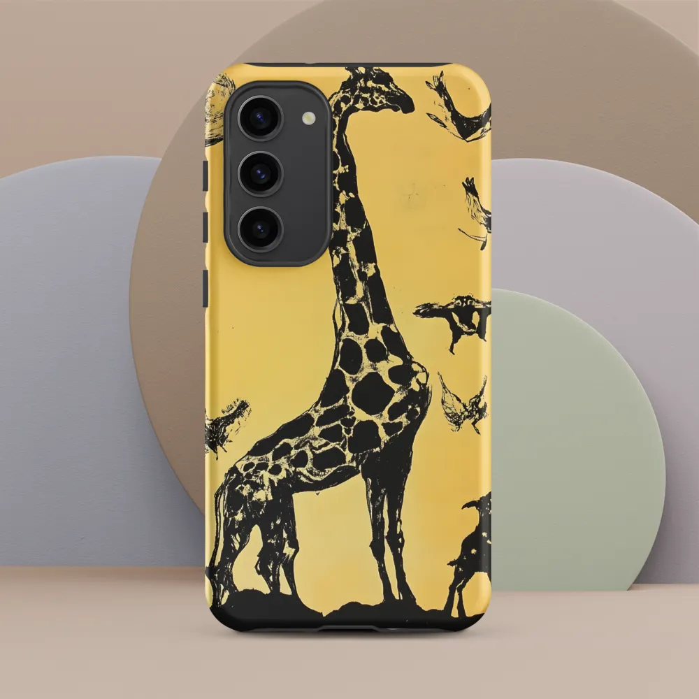 Whimsical Harmony of Giraffe and Birds