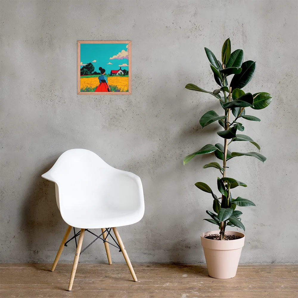 Whispers of a Sunlit Meadow | Poster with Red oak Frame | 14″×14″