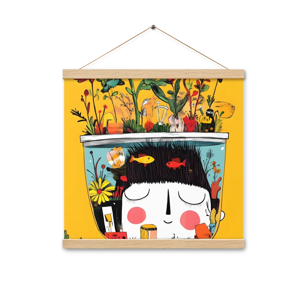 Whimsical Garden Head | Poster With Oak Wood Hanger | 16″×16″