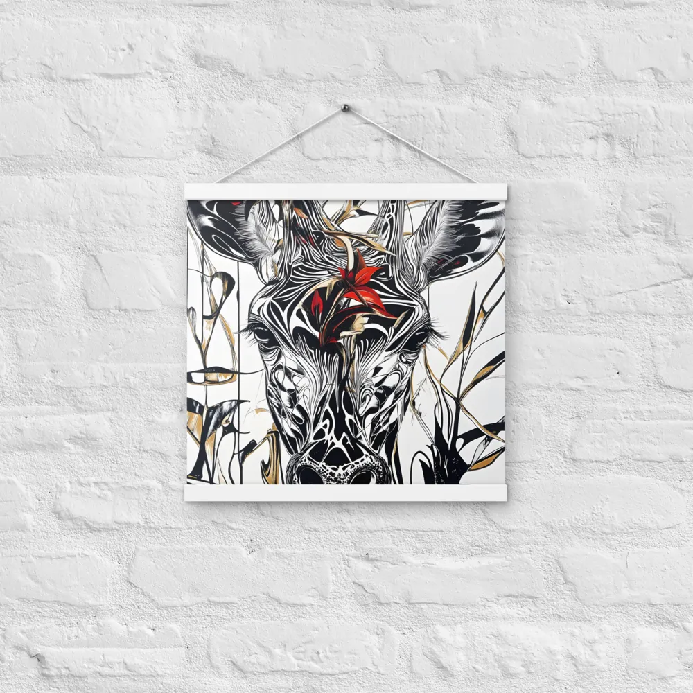 Floral Elegance: The Giraffe's Portrait | Poster With White Wood Hanger | 16″×16″