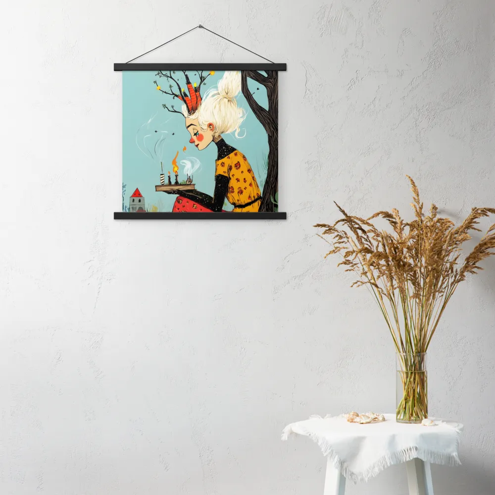 Whimsical Nature Girl | Poster With Black Wood Hanger | 18″×18″