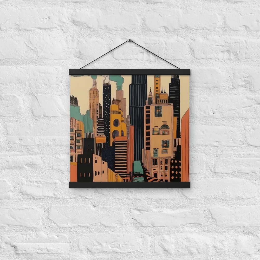 Urban Symphony in Ink | Poster With Black Wood Hanger | 16″×16″