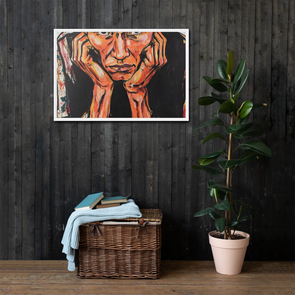 Contemplative Intensity: An Expressionist Portrait | Canvas with White Frame | 24″×36″