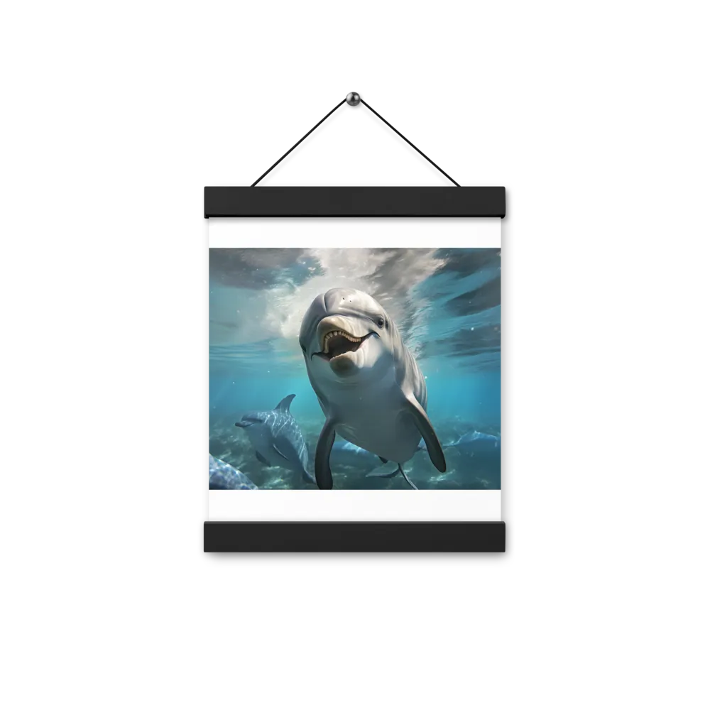 Beneath the Waves: A Dolphin's Dance | Poster With Black Wood Hanger | 8″×10″