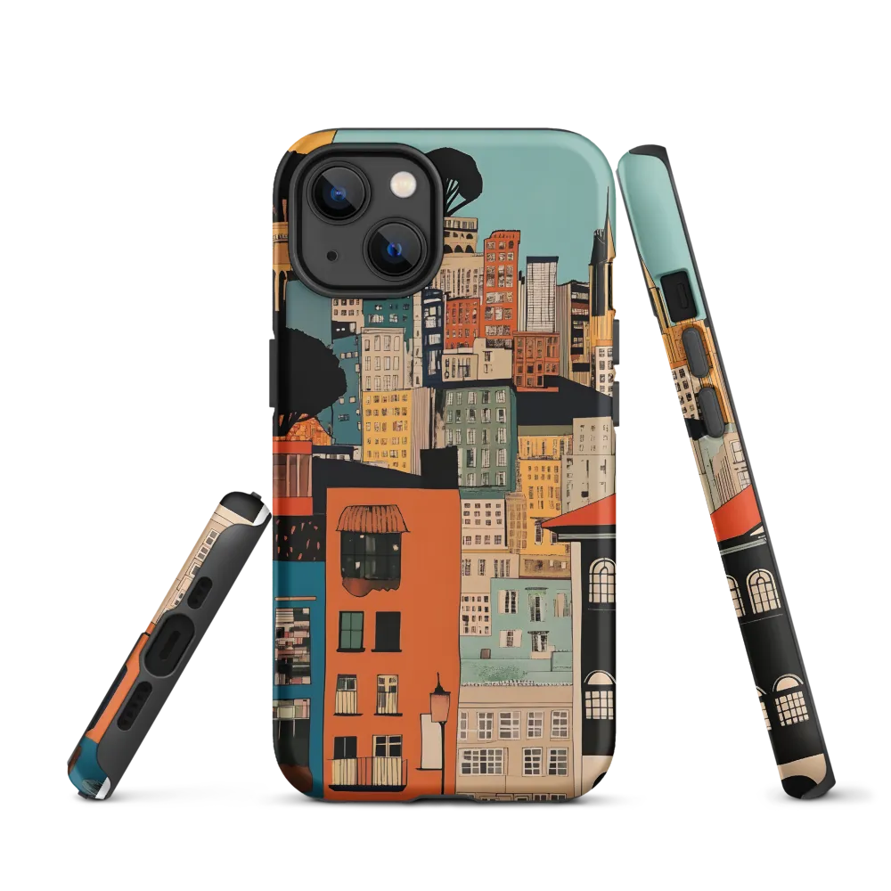 Terraced City: Teal Sky Over Orange Facades