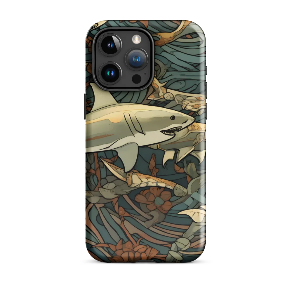 Dynamic Harmony of Sharks and Flora | Phone Case |  15 Pro Max | Tough Case | Glossy
