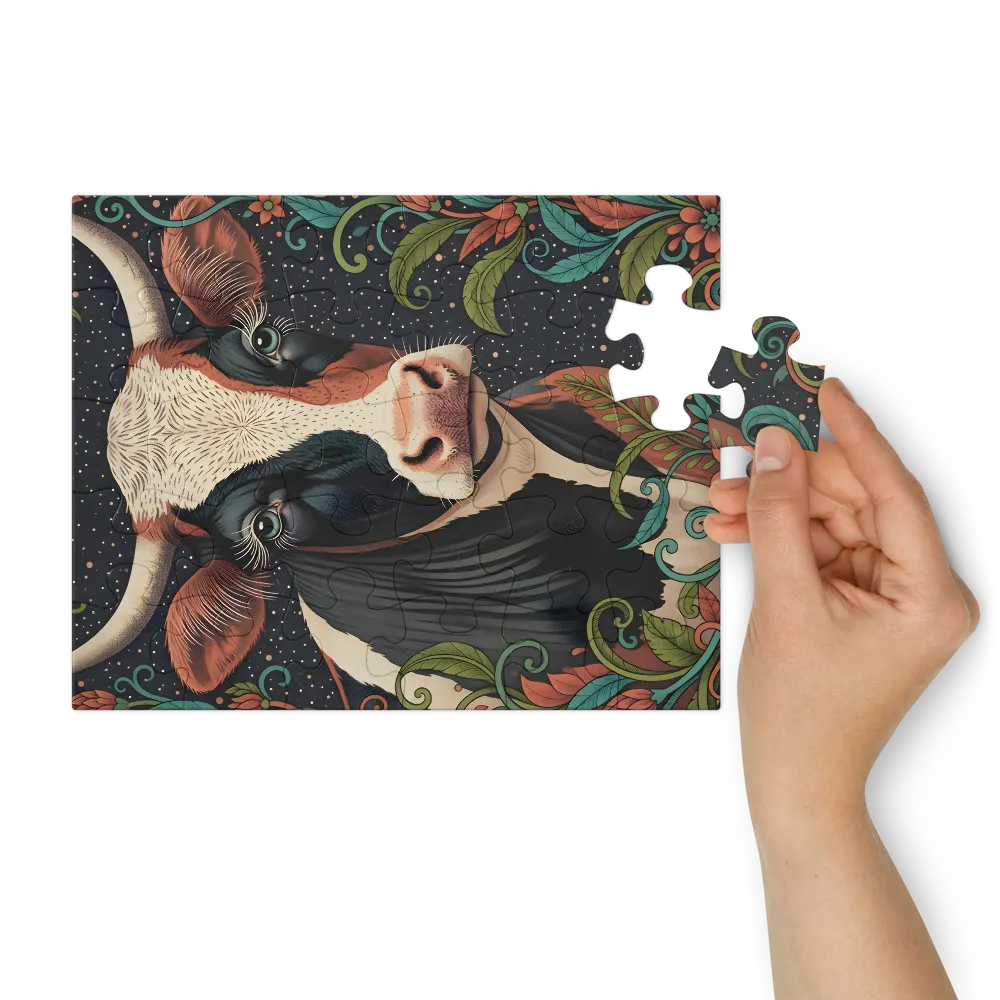 Floral Cow Portrait 
 Jigsaw Puzzle in Tin Box