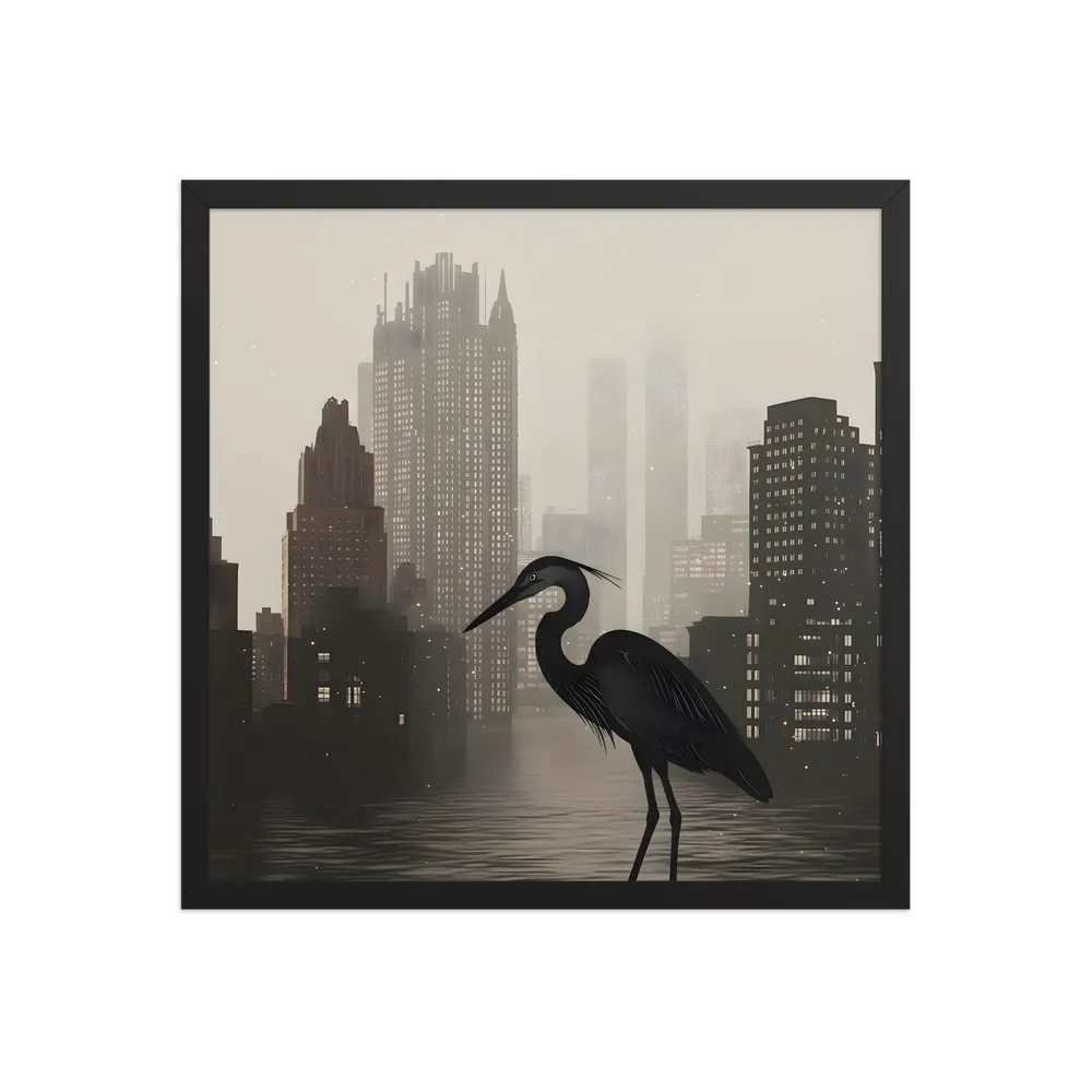 Urban Heron 
 Poster with Black Frame | 18″x 18″