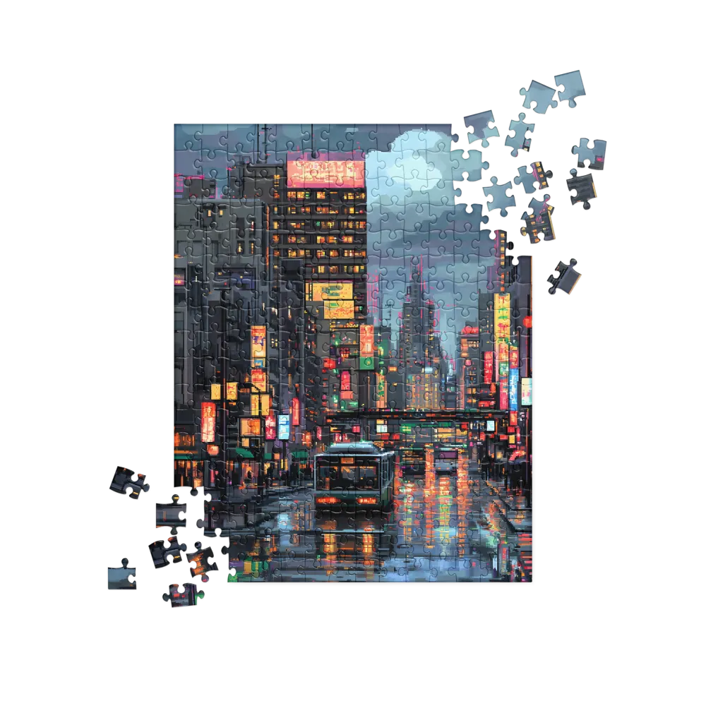 Neon Dreams: A Pixelated Urban Night | Jigsaw Puzzle | 252/520 pieces