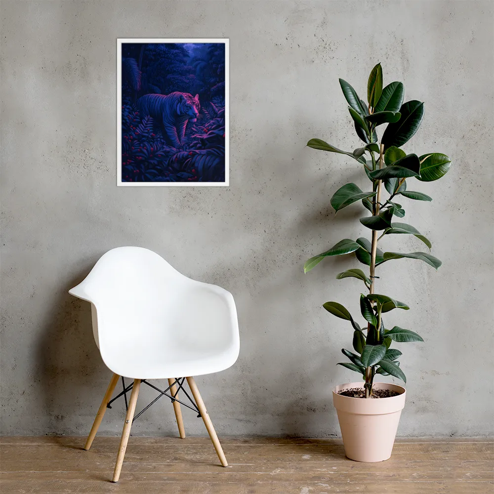 Mystic Prowler: The White Tiger in the Jungle | Poster with White Frame | 18″×24″