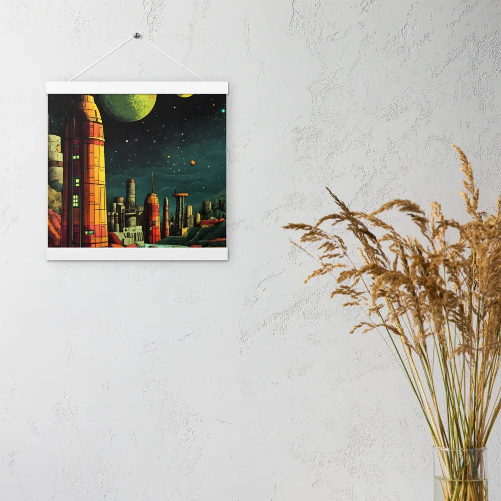 Cosmic Cityscape | Poster With White Wood Hanger | 12″×12″
