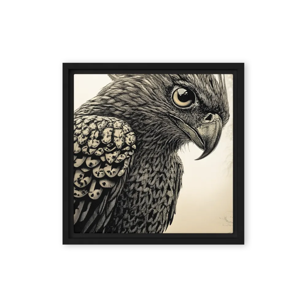 Majestic Owl in Detail | Canvas with Black Frame | 12″×12″