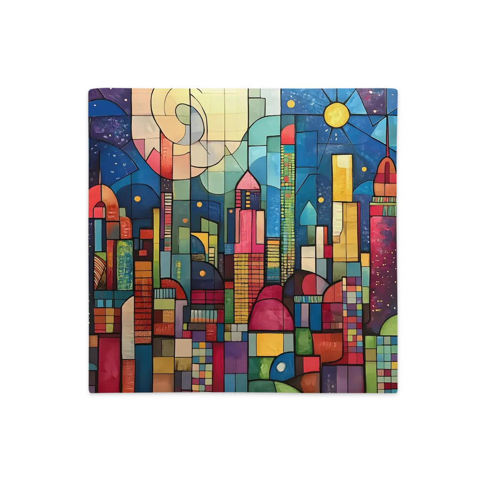 Geometric Harmony: A Vibrant Cityscape | Pillow Case | 18″×18″