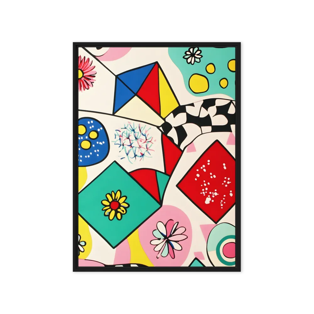 Joyful Geometry: A Playful Dance of Shapes and Colors | Canvas with Black Frame | 20″×28″