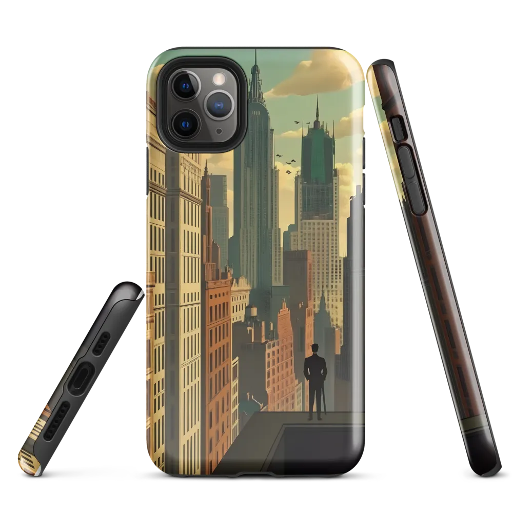 Urban Dreams: A Silhouette in Art Deco Cityscape | Phone Case |  11 Pro Max | Tough Case | Glossy