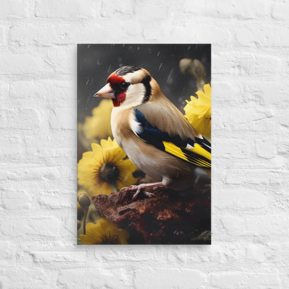 Harmony in Nature: A Goldfinch Amidst Blooms | Canvas | 16″×24″