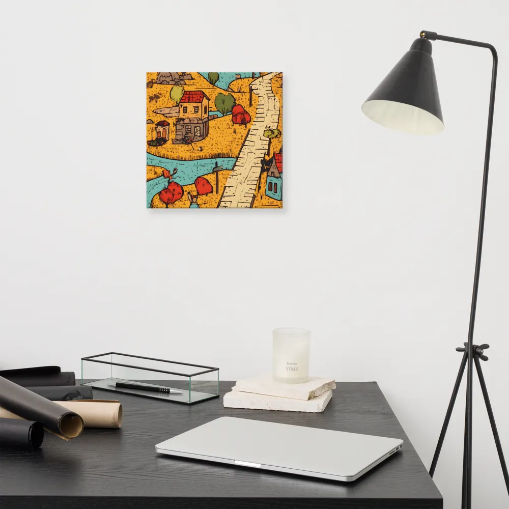 Whimsical Village Landscape | Canvas | 12″×12″