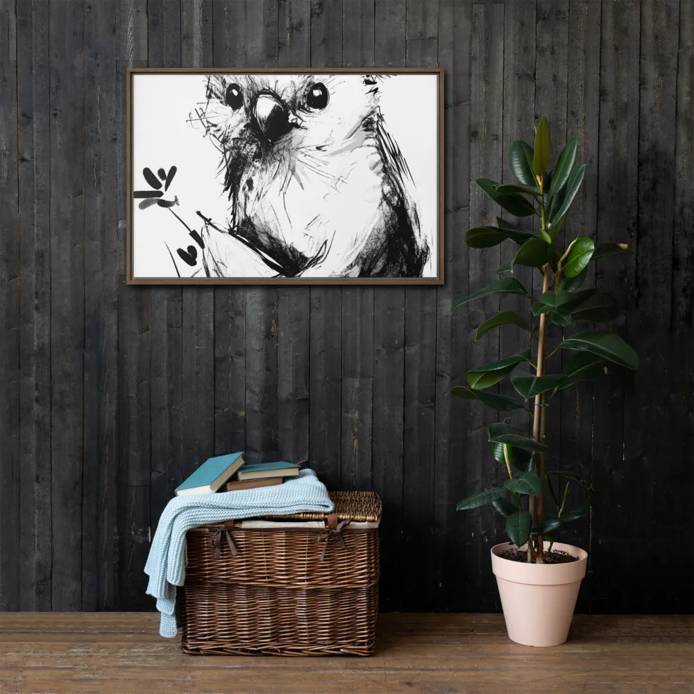Whimsical Koala in Ink | Canvas with Brown Frame | 24″×36″