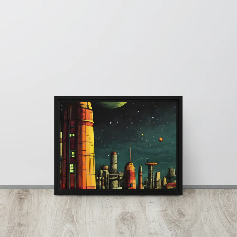 Cosmic Cityscape | Canvas with Black Frame | 12″×16″