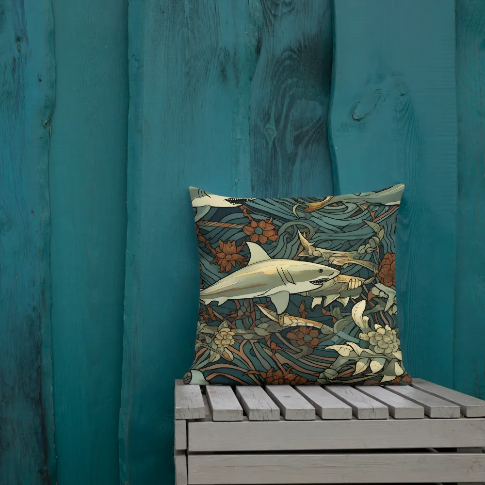 Dynamic Harmony of Sharks and Flora | Pillow | 18″×18″