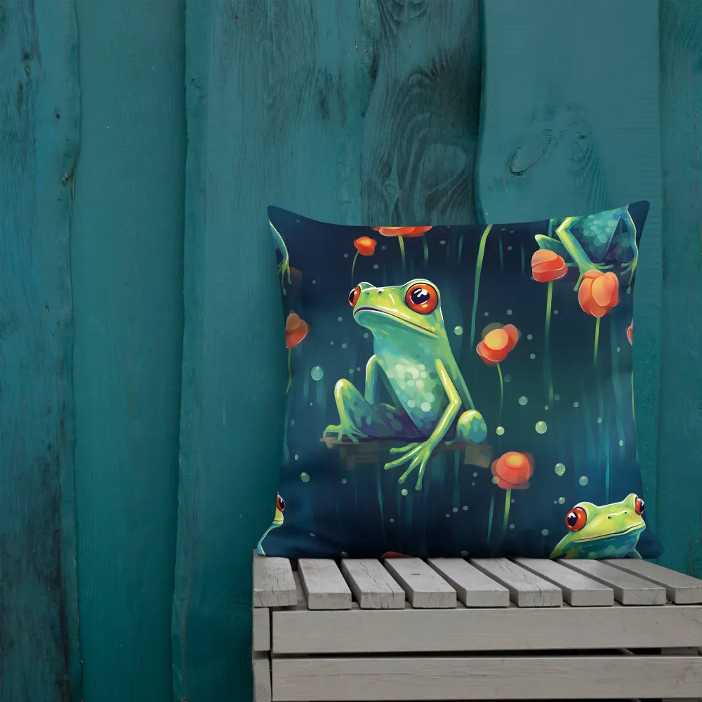 Playful Frogs in a Lush Pond | Pillow & Pillow Case | Multiple Sizes