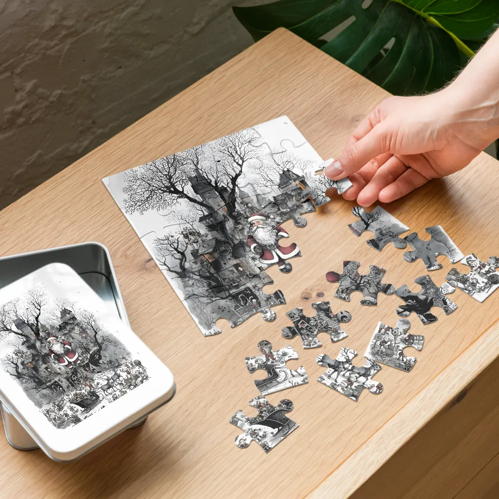 Santa's Treehouse Workshop 
 Jigsaw Puzzle in Tin Box