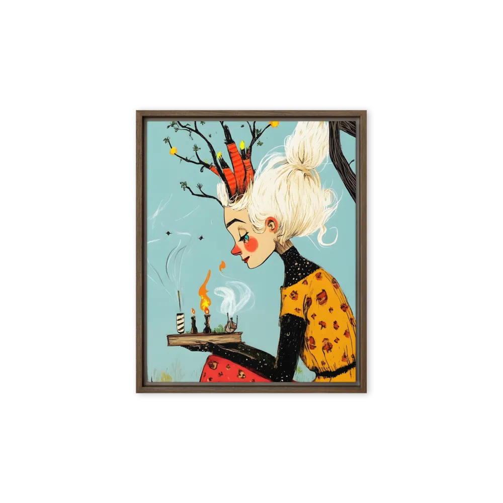 Whimsical Nature Girl | Canvas with Brown Frame | 8″×10″