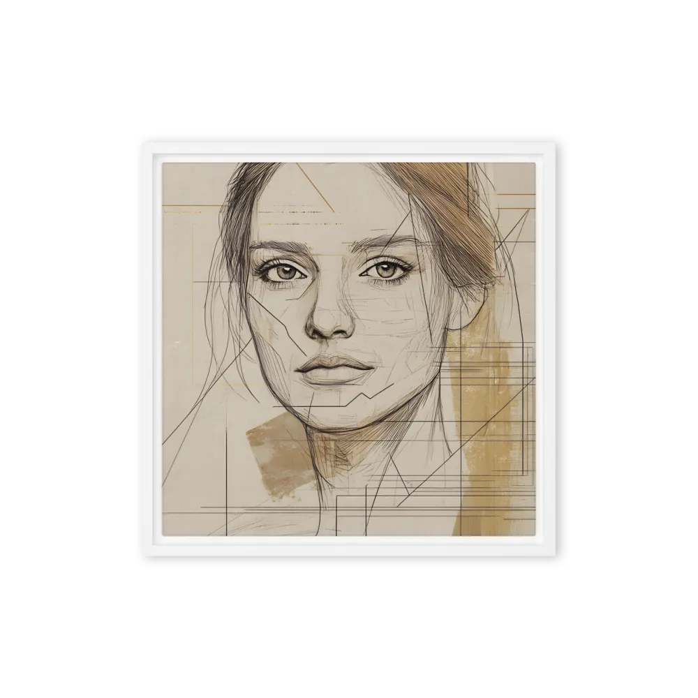 Geometric Elegance: A Modern Portrait | Canvas with White Frame | 16″×16″