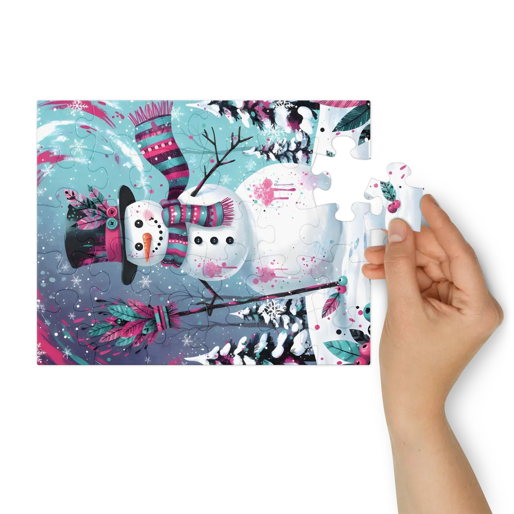 Whimsical Snowman 
 Jigsaw Puzzle in Tin Box