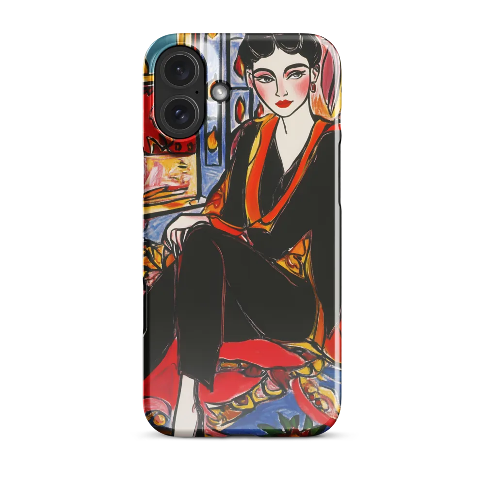 Ornamented Silence — Seated Portrait in Black and Red