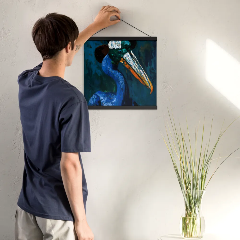 Majestic Absurdity: The Hat-Wearing Bird | Poster With Black Wood Hanger | 16″×16″
