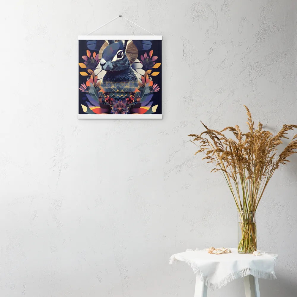 Ethereal Bunny: A Geometric Wonderland | Poster With White Wood Hanger | 16″×16″