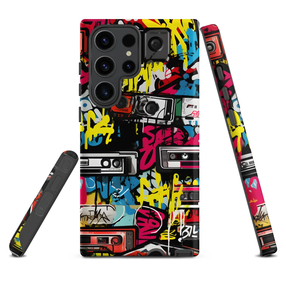 Urban Nostalgia: A Retro Cassette Explosion | Phone Case |  S23 Ultra | Tough Case | Matte