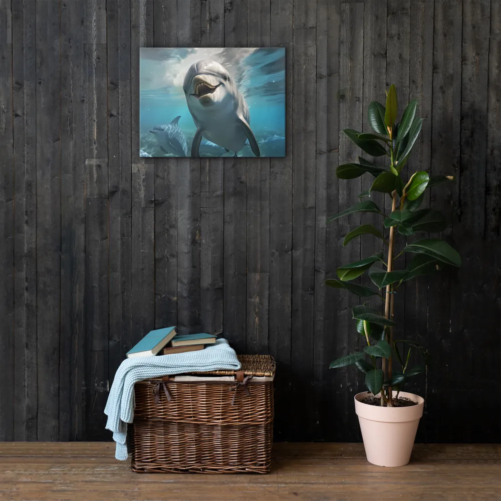 Beneath the Waves: A Dolphin's Dance | Thin Canvas | 18″×24″