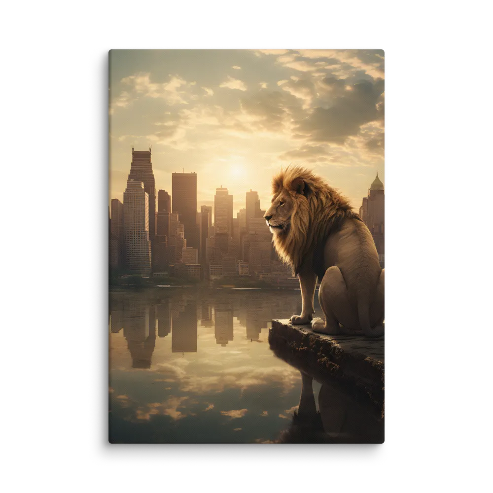 The Lion's Gaze Over the Urban Symphony | Canvas | 28″×40″