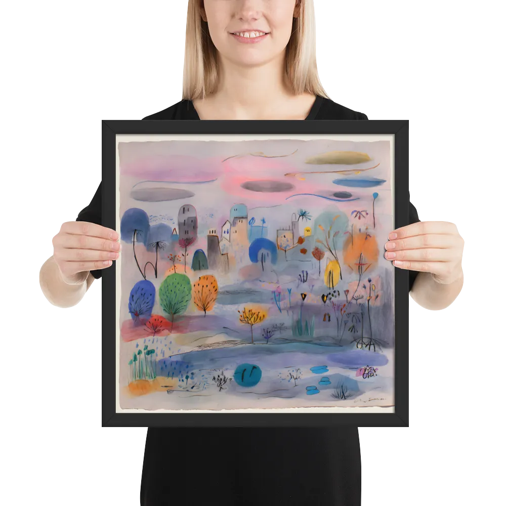 Dreamscape Village 
 Poster with Black Frame | 16″x 16″