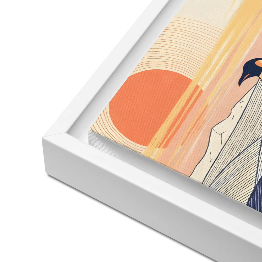 Penguin at Sunset 
 Canvas with White Frame | 12″x 12″