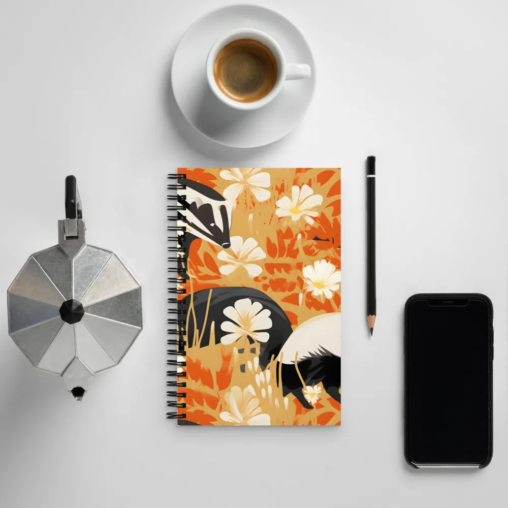 Whimsical Badgers in Bloom | Spiral Notebook