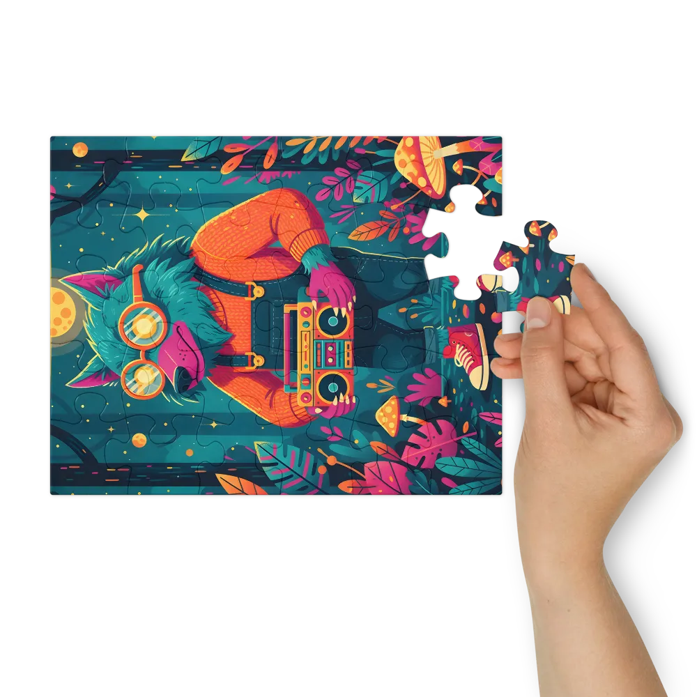 Moonlit Boombox Wolf 
 Jigsaw Puzzle in Tin Box
