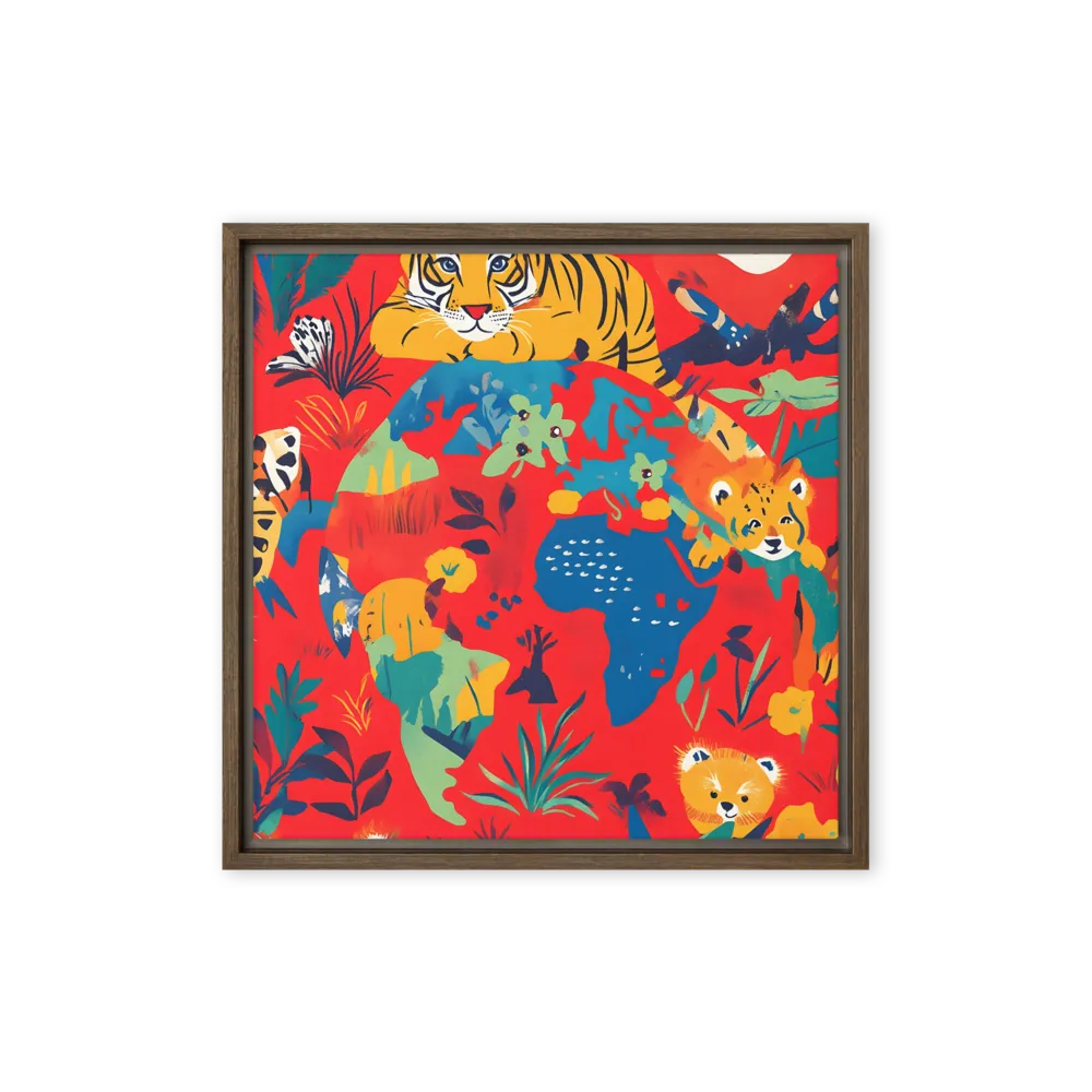 Wild Wonders of the Globe | Canvas with Brown Frame | 16″×16″