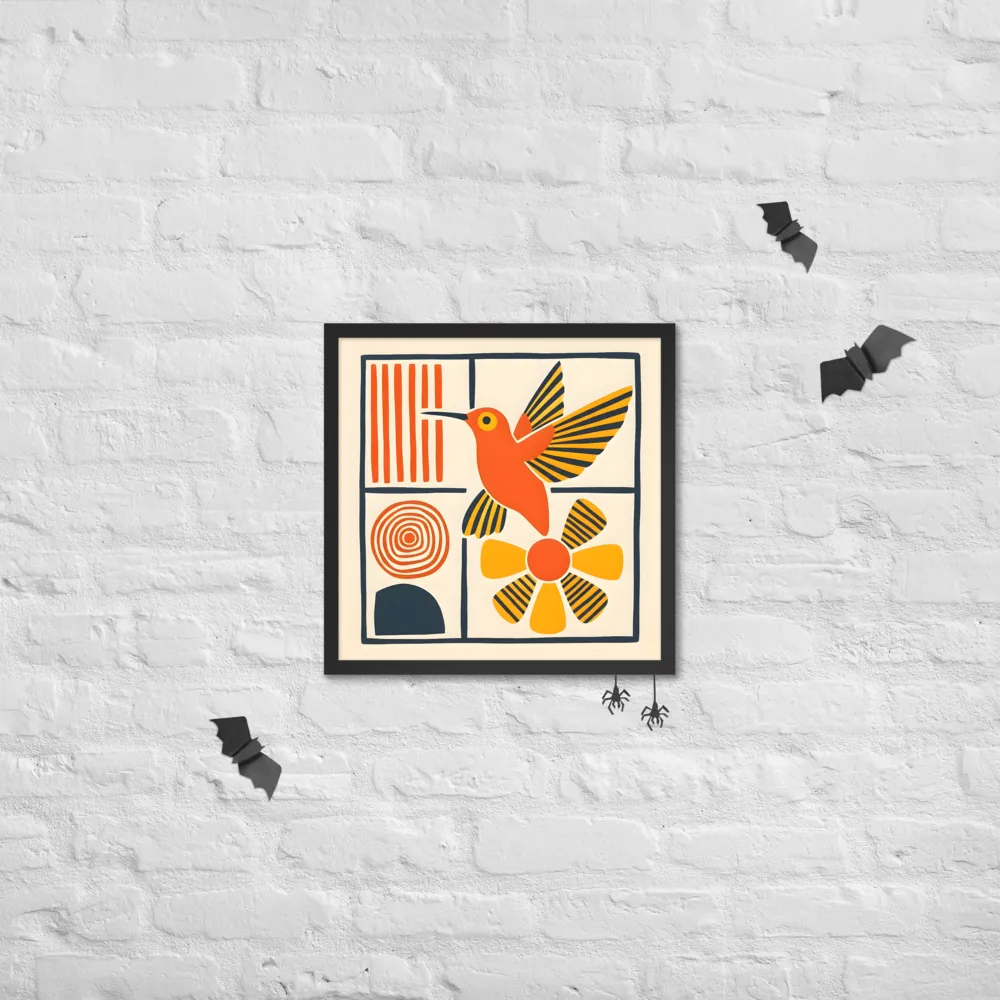 Hummingbird & Flower Panel 
 Poster with Black Frame | 18″x 18″