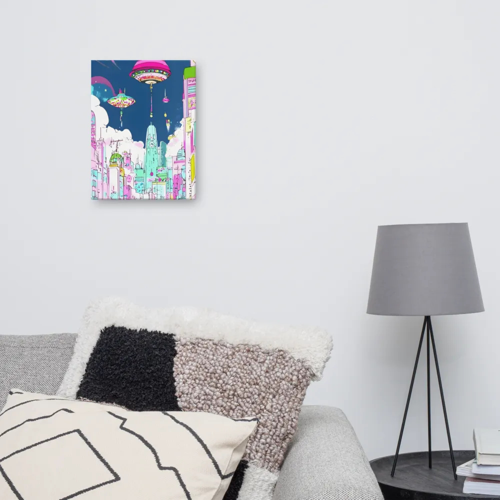 Futuristic Cityscape with Floating Structures | Canvas | 12″×16″